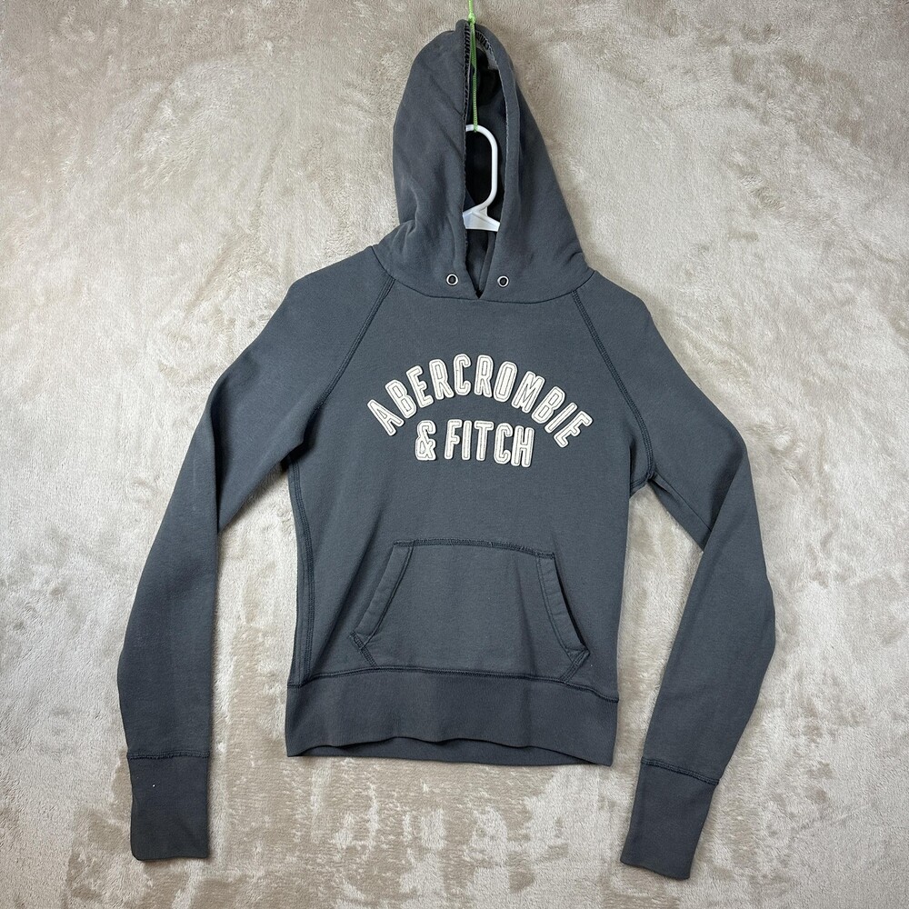 Abercrombie & Fitch Hoodie Womens Medium Gray Pullover Fleece Embroidered Logo